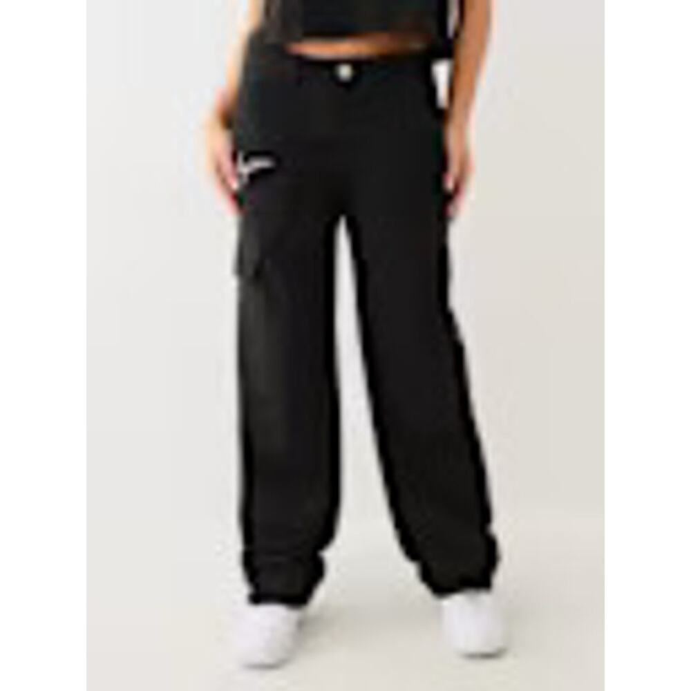 True Religion Women's Jet Black Embroidered Logo Cargo Pants Size 27 MSRP $139